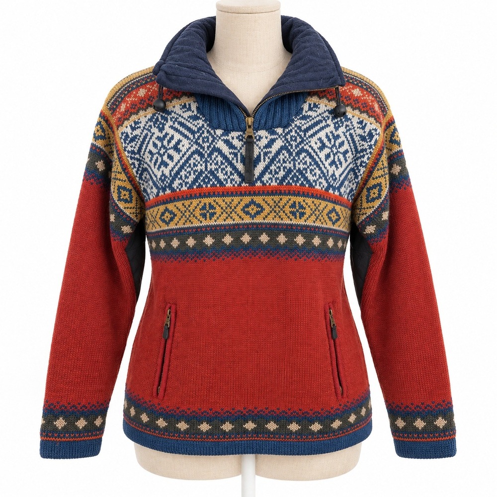 Vintage 90s Icewear Icelandic Wool Sweater Jacket Size S Red Nordic Fair Isle